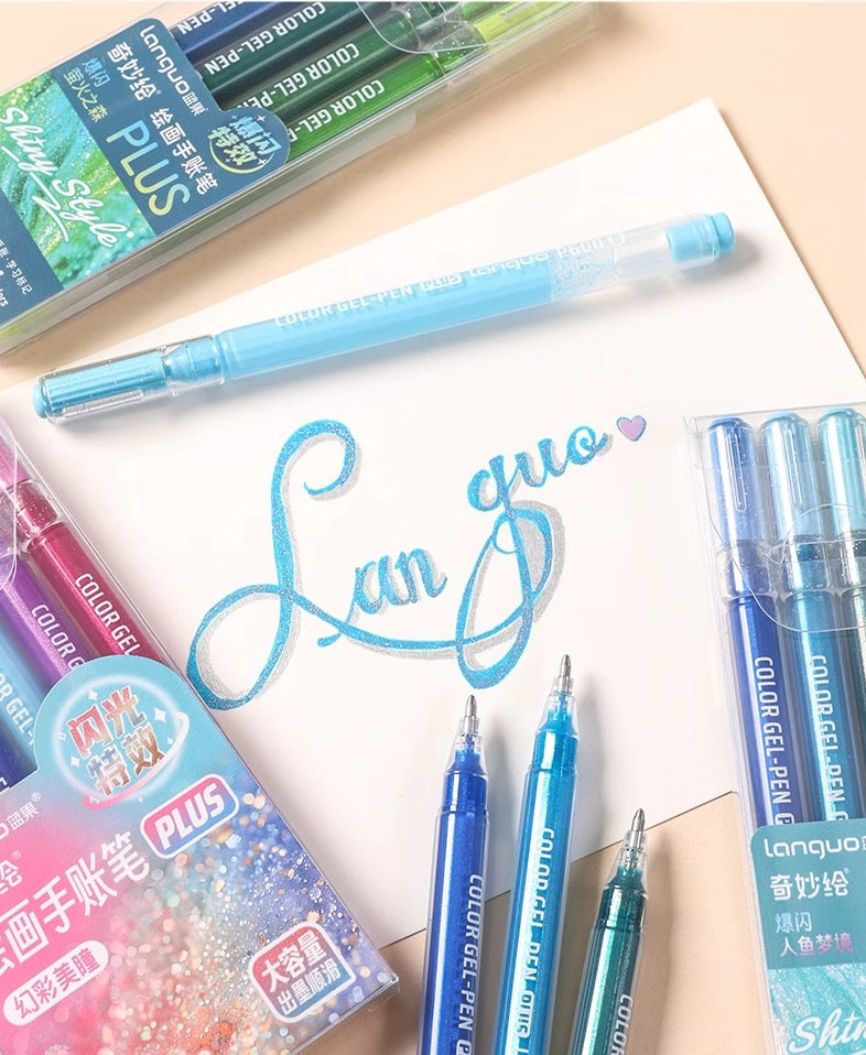 Languo Glitter Gel Pens 12 Vibrant Colors 1.0mm Tip for Smooth Writing