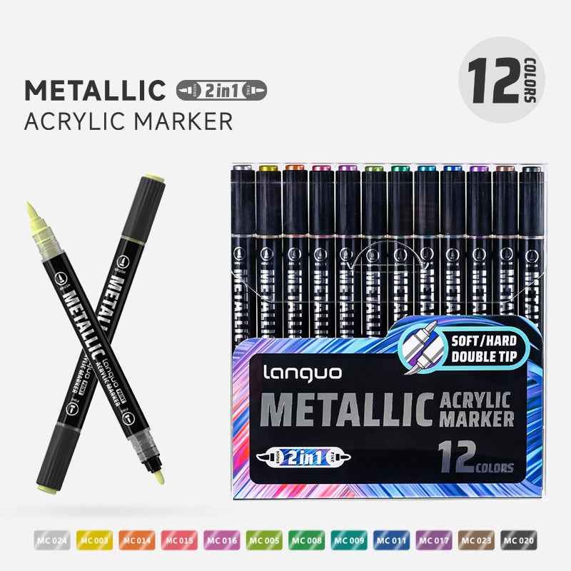LANGUO 12/24/48 Metallic Colors Acrylic Paint Markers Fine Brush Tip