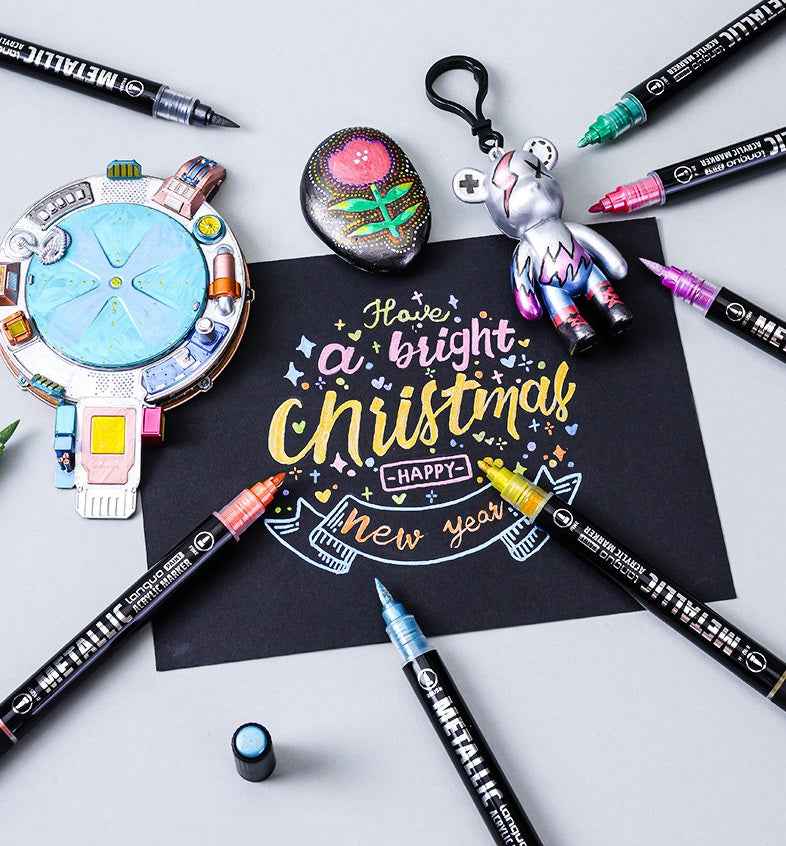 LANGUO 12/24/48 Metallic Colors Acrylic Paint Markers Fine Brush Tip