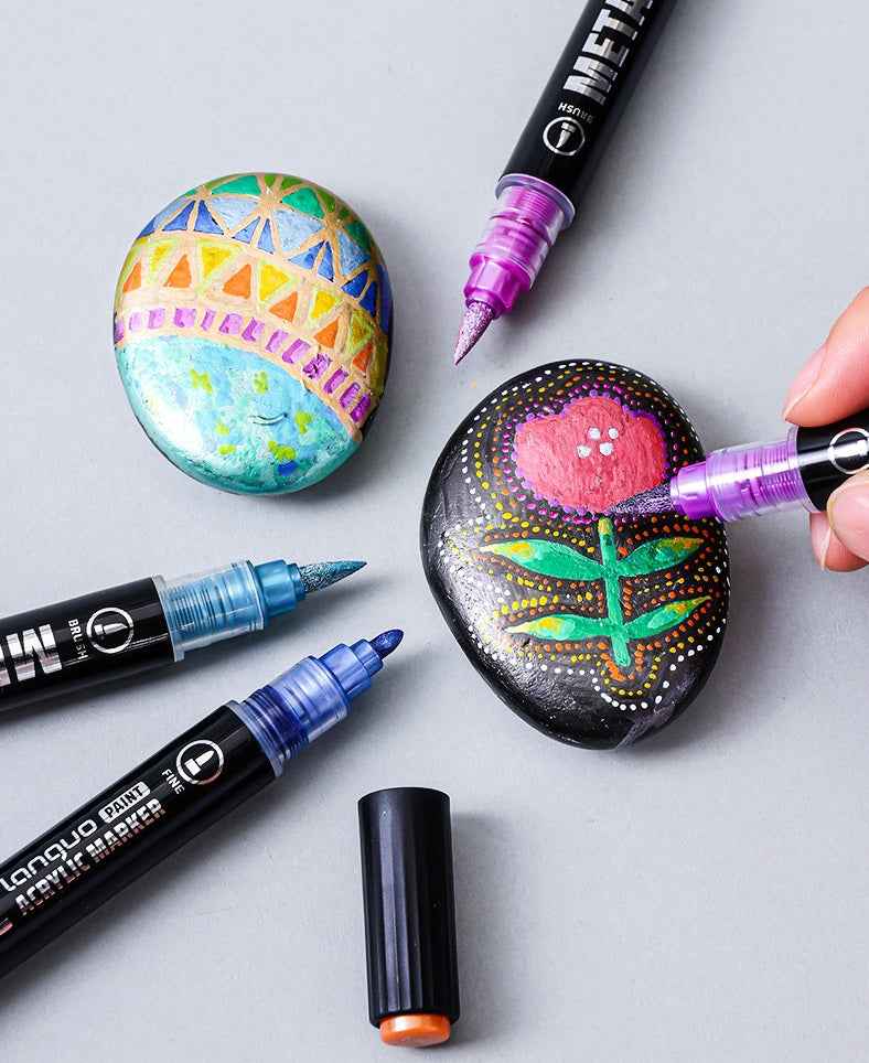 LANGUO 12/24/48 Metallic Colors Acrylic Paint Markers Fine Brush Tip