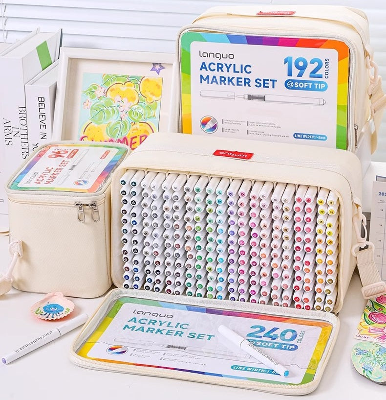 Languo 96/192/240 Colors Acrylic Paint Markers,Brush Tip with Pen Bag