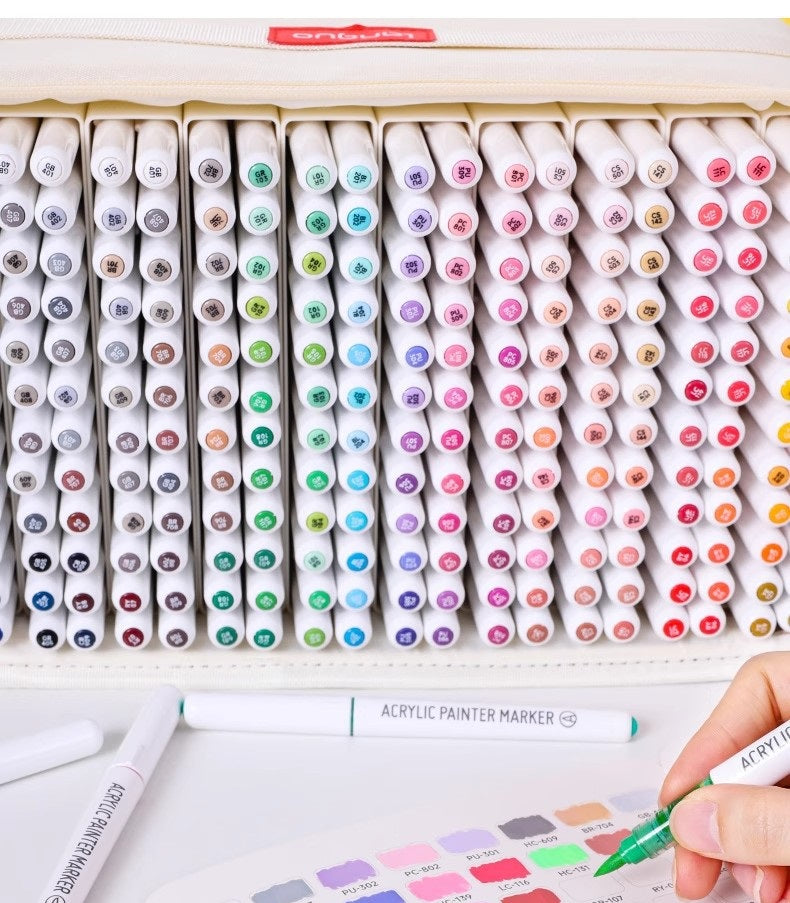 Languo 96/192/240 Colors Acrylic Paint Markers,Brush Tip with Pen Bag