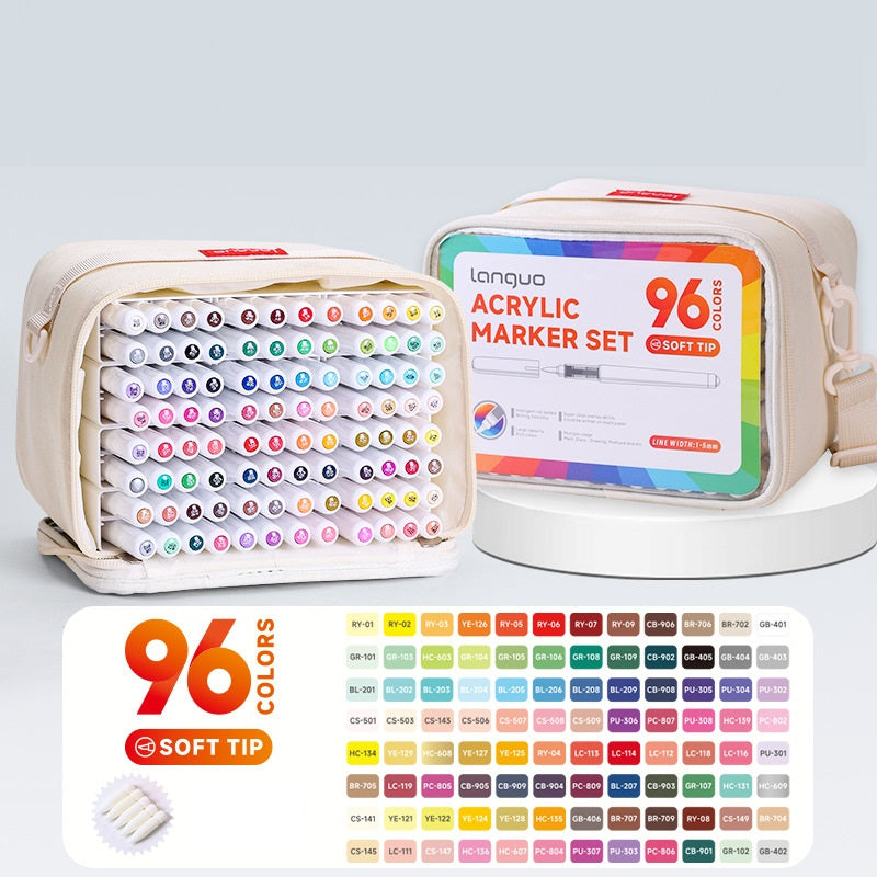 Languo 96/192/240 Colors Acrylic Paint Markers,Brush Tip with Pen Bag