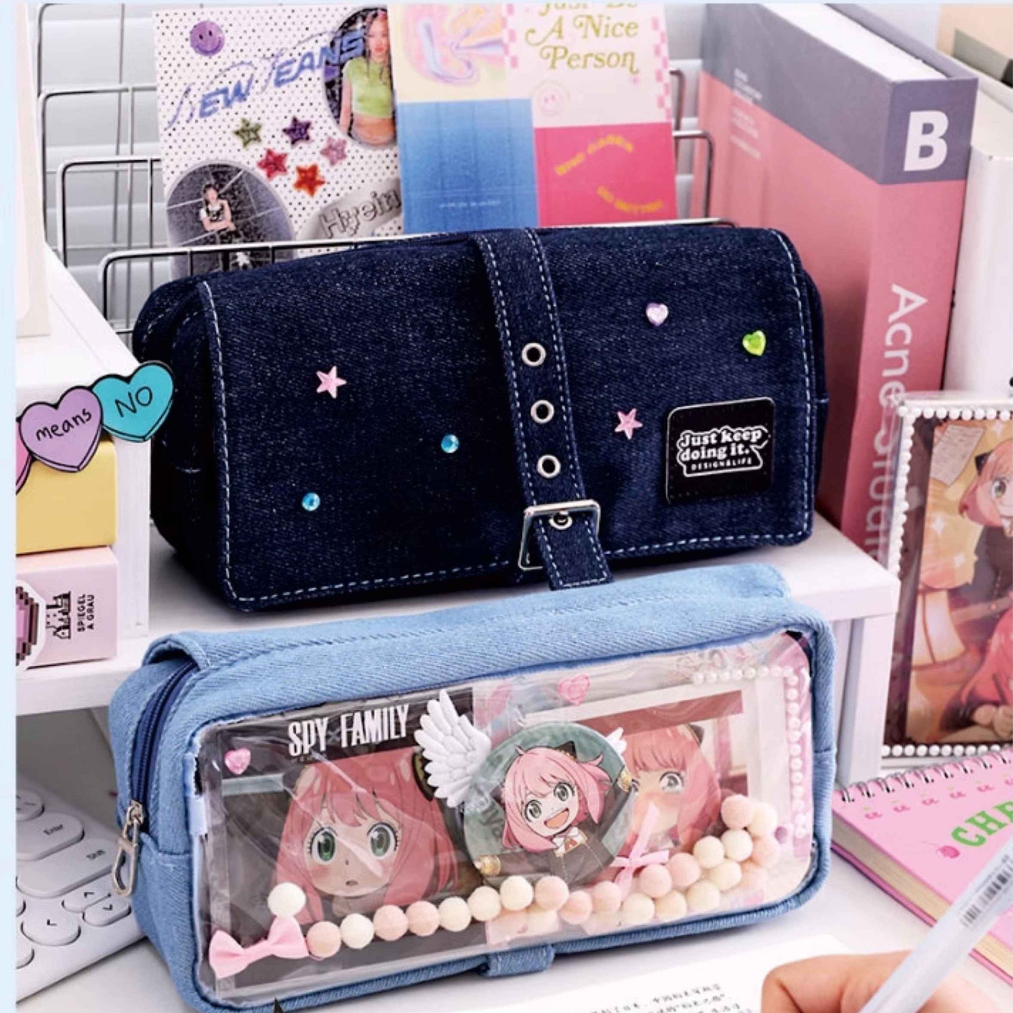 Languo Kawaii Denim Pencil Case Pen Pouch