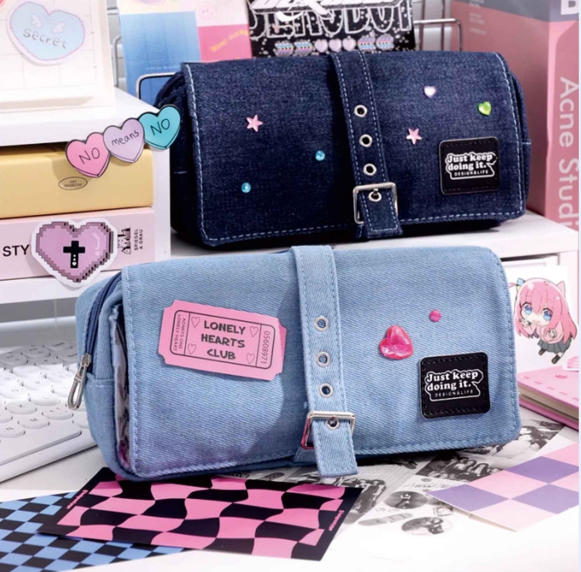 Languo Kawaii Denim Pencil Case Pen Pouch