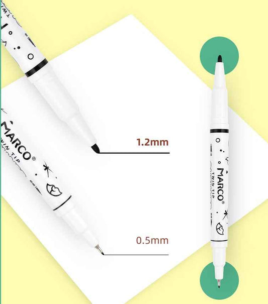 MARCO Dual Tip Permanent Markers Fineliner Drawing Pen Black 12 Pack