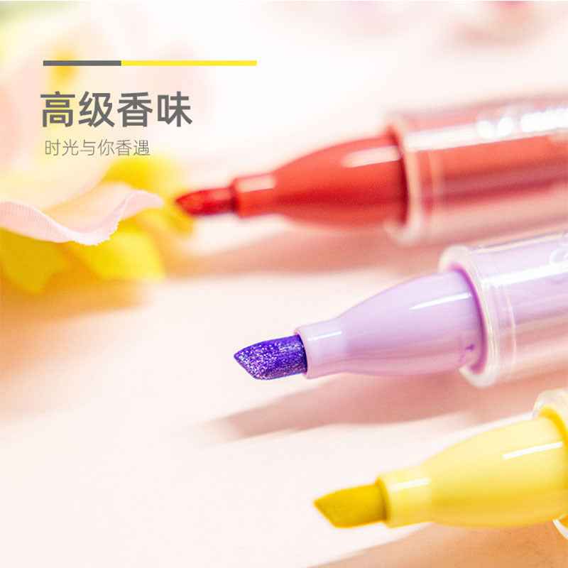 M&G Scented Sparkle Highlighters – 12 Colors, Axe-Shaped Tip