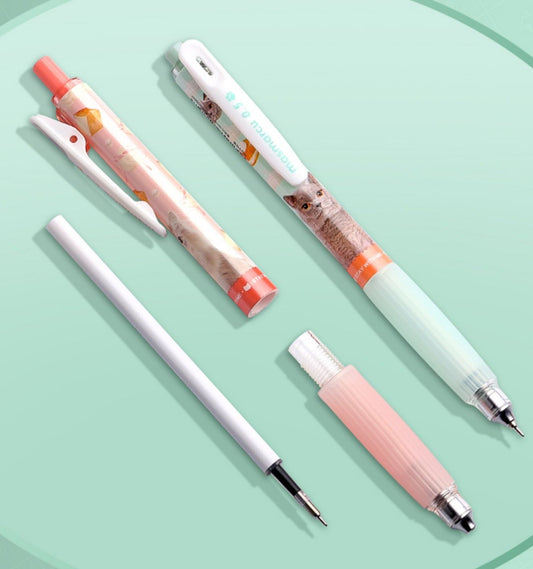 M&G Masmarcu Retractable Cat Gel Pens 4 Pack Black Ink 0.5mm