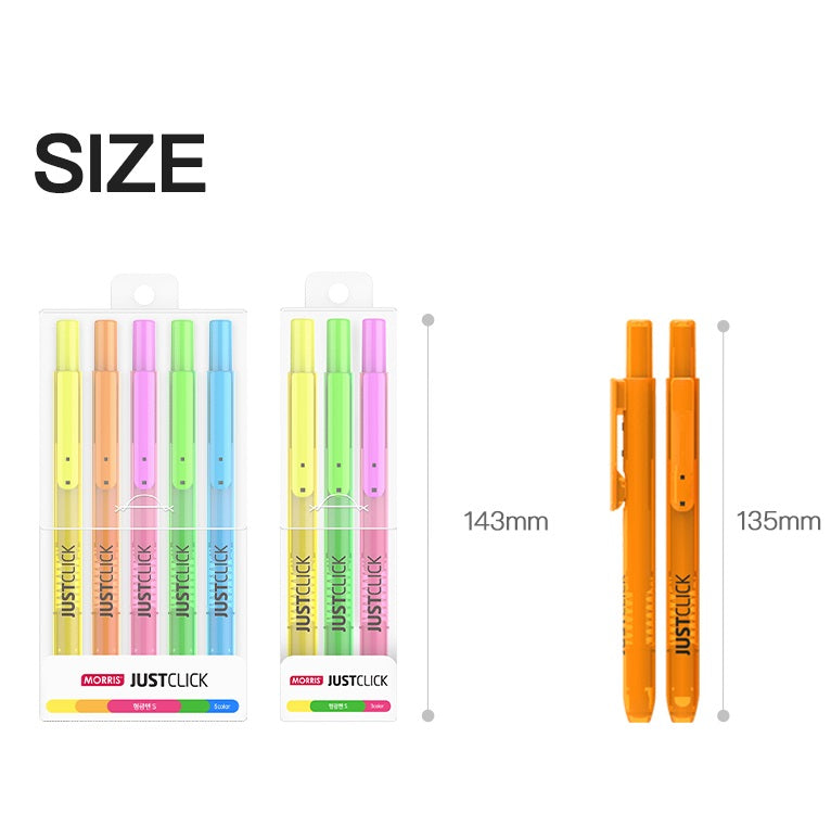 MORRIS JUSTCLICK Retractable Highlighters 6/5/3Color Sets