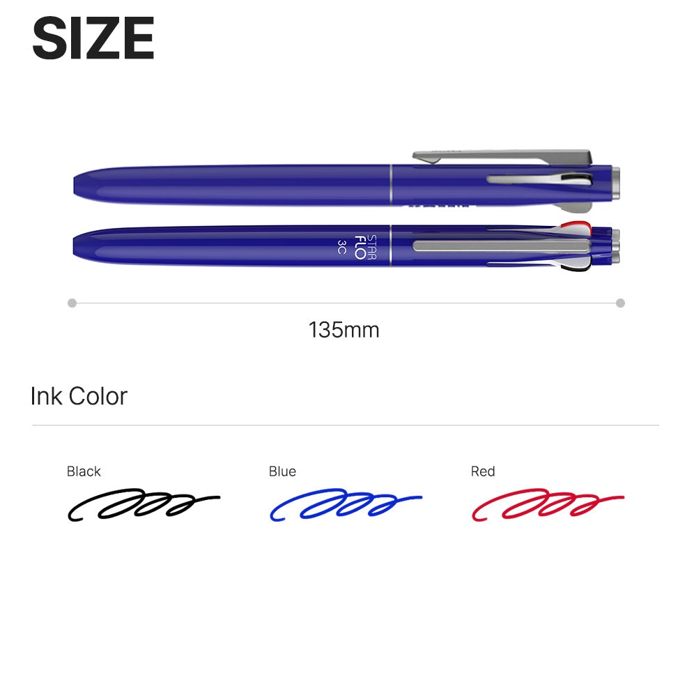 MORRIS STARFLO 3-Color Hybrid Ballpoint Pen (Black/Blue/Red) – 0.7mm