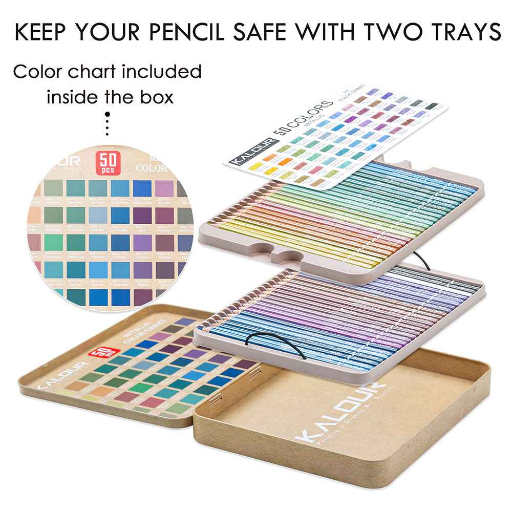KALOUR 50 Metallic Colored Pencils for Adult Coloring Drawing - TTpen