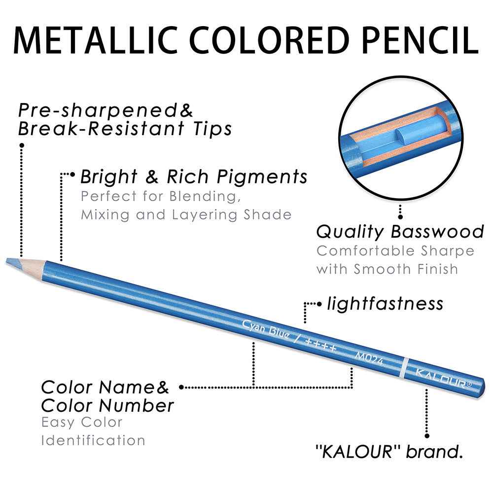 KALOUR 50 Metallic Colored Pencils for Adult Coloring Drawing - TTpen