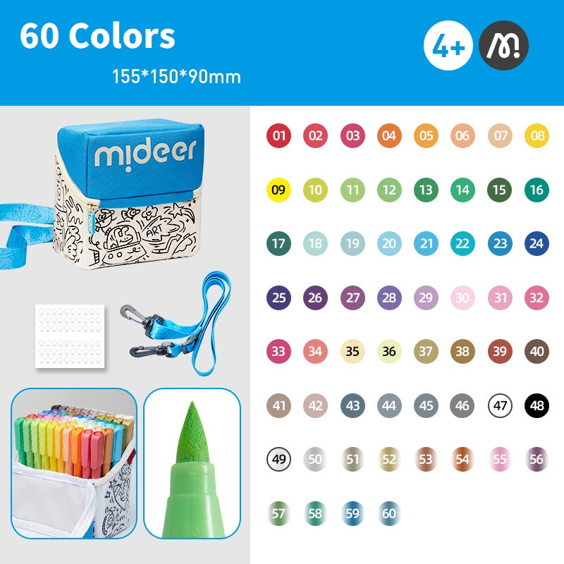 MiDeer 60-Color Acrylic Paint Markers Brush Tip with Stand-Up Pouch
