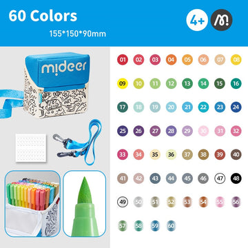 MiDeer 60-Color Acrylic Paint Markers Brush Tip with Stand-Up Pouch