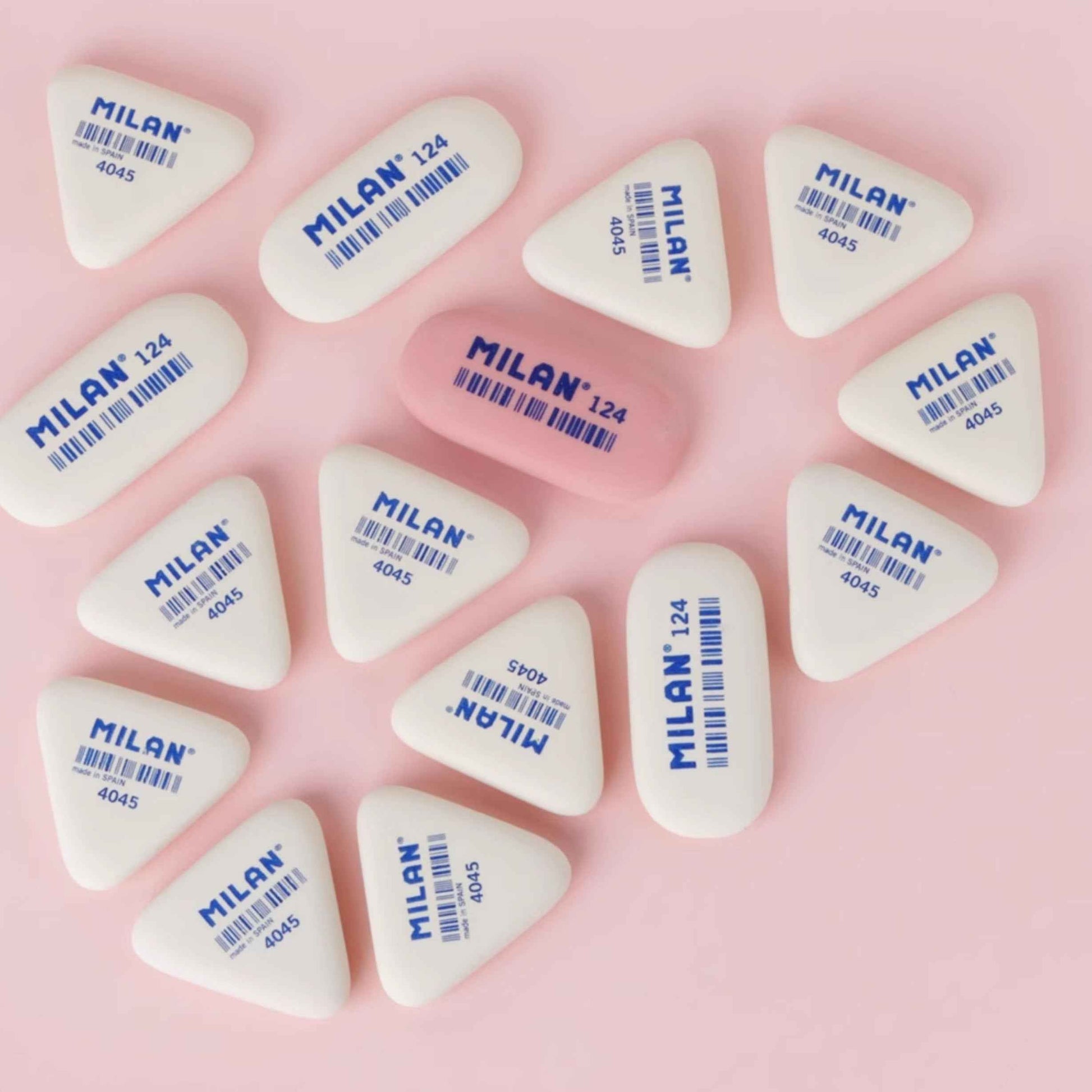 Milan Pencil Eraser 124 Oval/430 Square/4045 Triangle,5 Pack