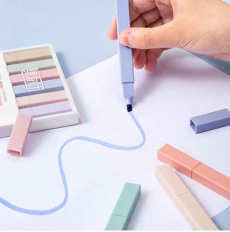 12-Color Large Highlighter Set – Morandi Tones, Soft Axe-Shaped Tip