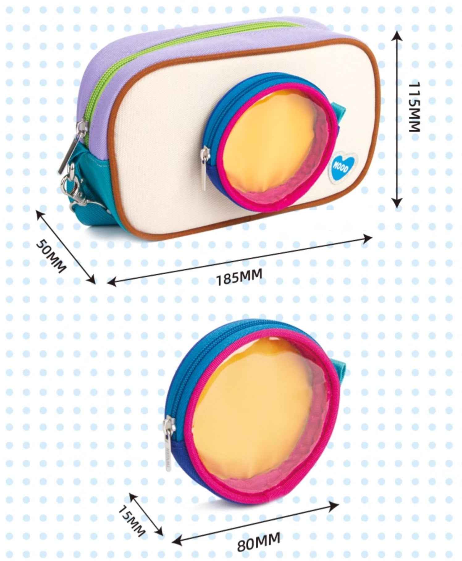 NATAMI Color-Block Camera-Style Pen Bag with Crossbody Strap