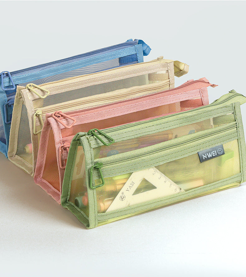 NWEI Double-Layer Mesh Pencil Case Stationery Storage 4 Color Pack