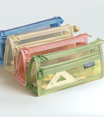 NWEI Double-Layer Mesh Pencil Case Stationery Storage 4 Color Pack