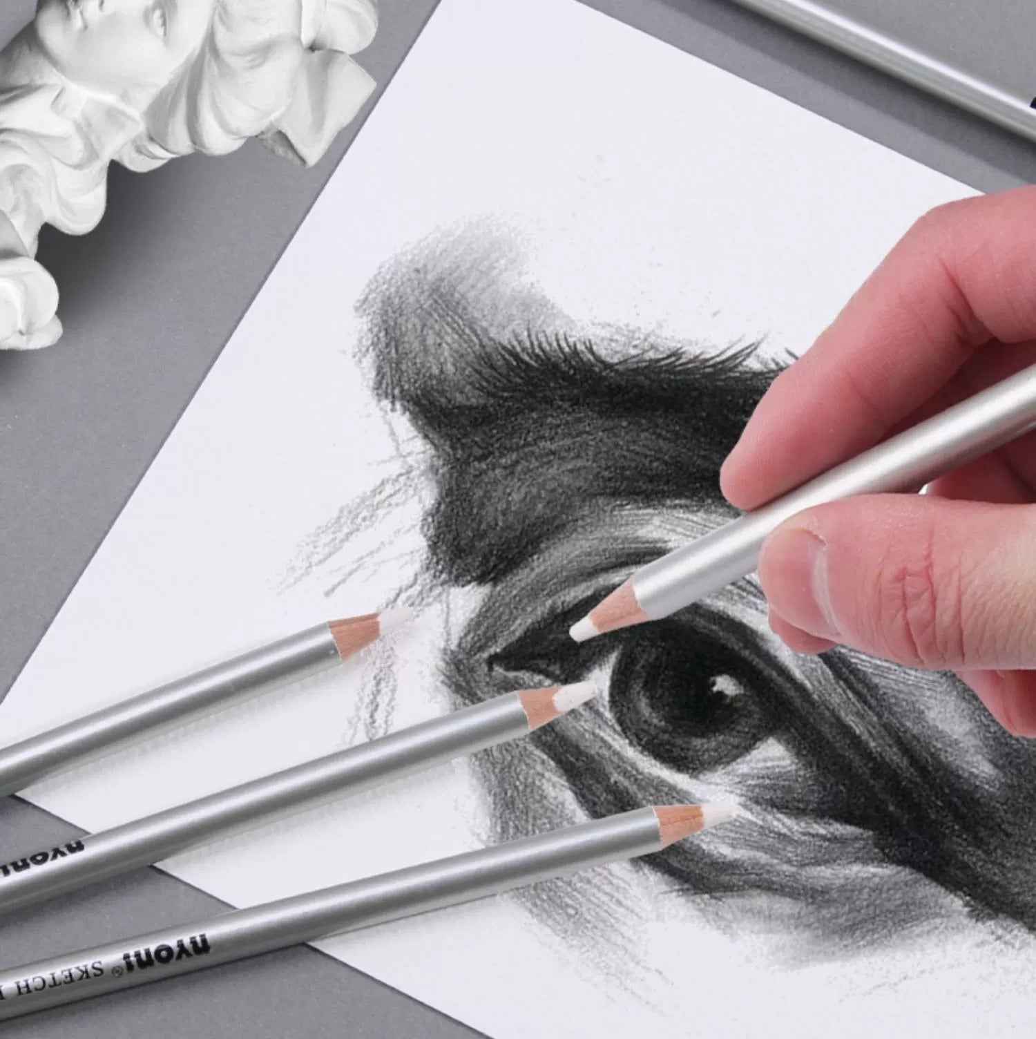 NYONI Detail Sketch Eraser Pencil with Brush 12 Pack