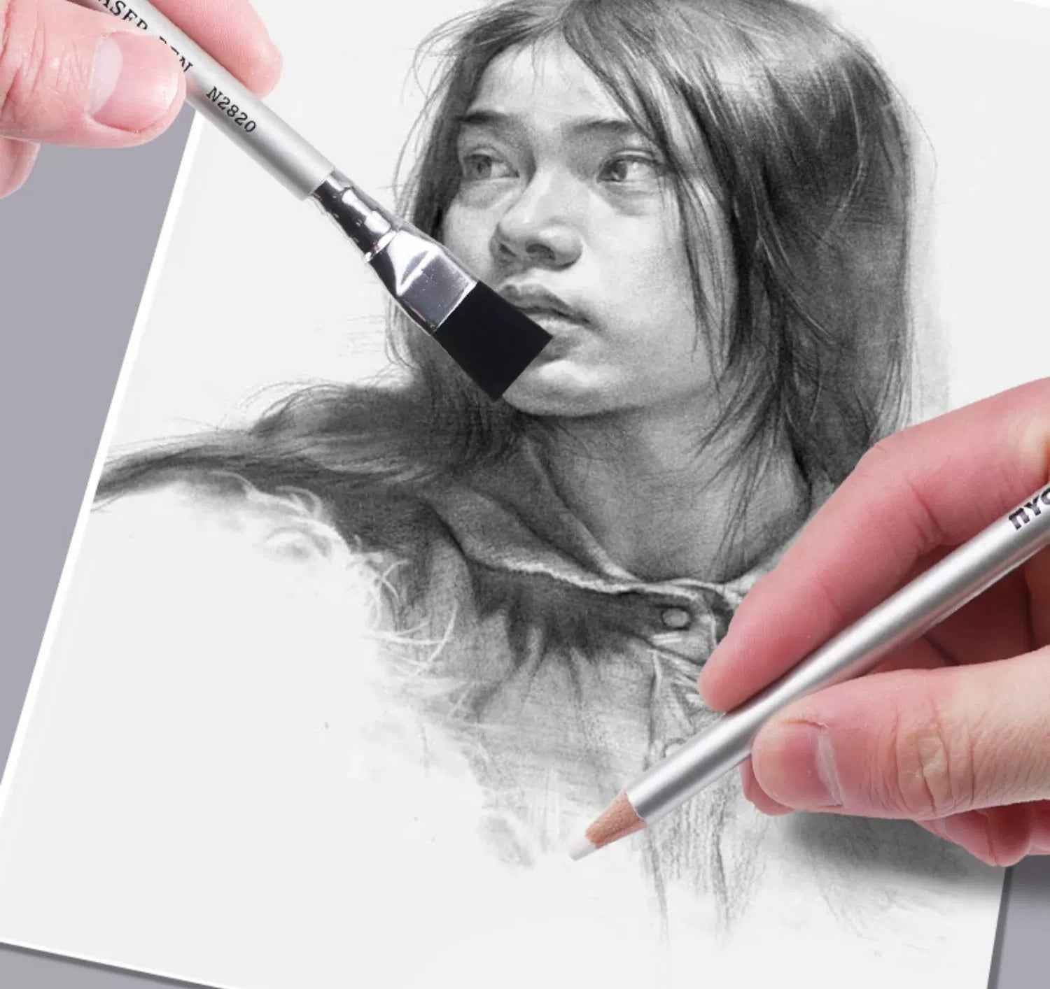 NYONI Detail Sketch Eraser Pencil with Brush 12 Pack