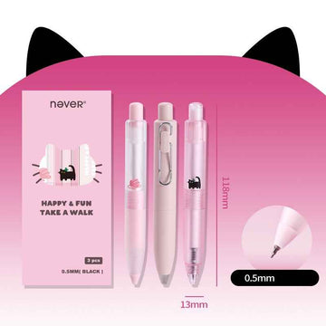 Never Kawaii Cat Pocket Gel Pens Light Pink 3 Pack