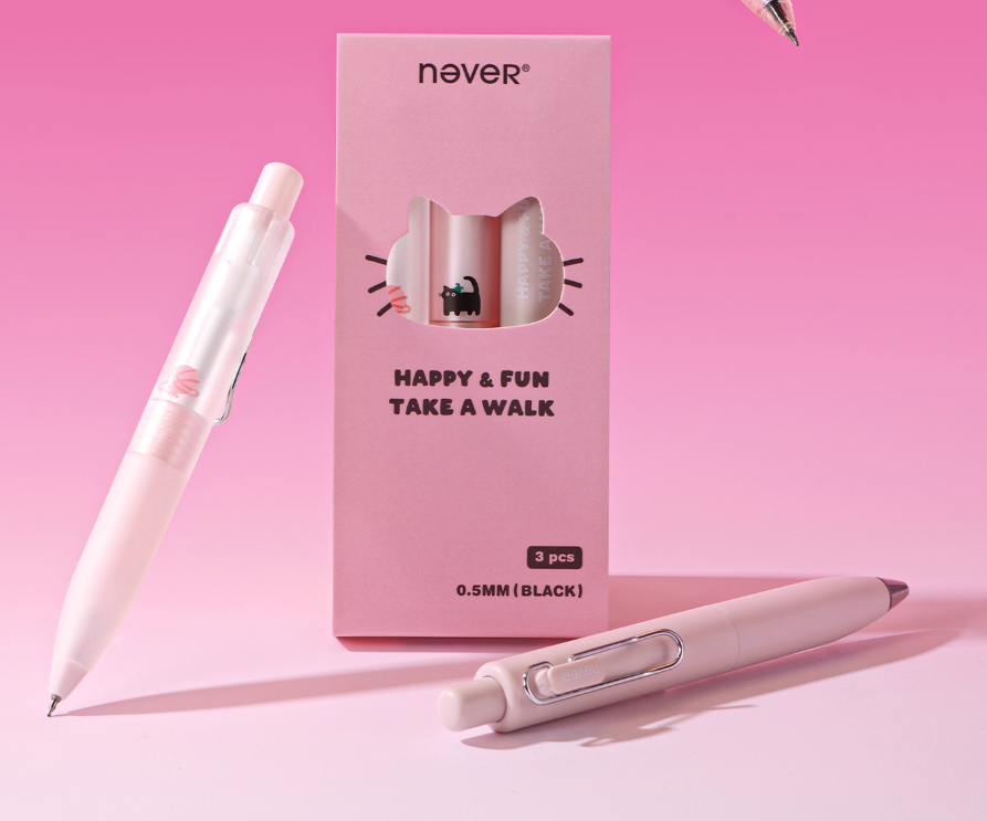 Never Kawaii Cat Pocket Gel Pens Light Pink 3 Pack