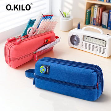 O.KILO Triple-Layer Pencil Case Student Stationery Bag for Kids Teens