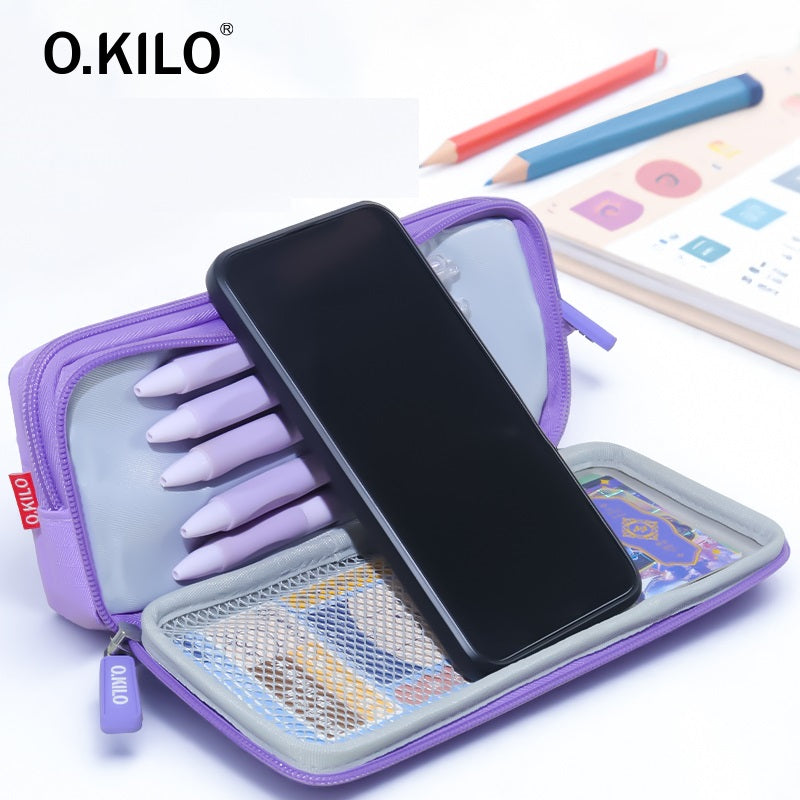 O.KILO Triple-Layer Pencil Case Student Stationery Bag for Kids Teens