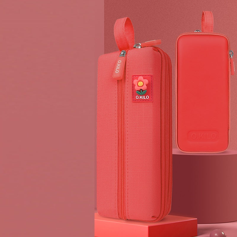 O.KILO Triple-Layer Pencil Case Student Stationery Bag for Kids Teens