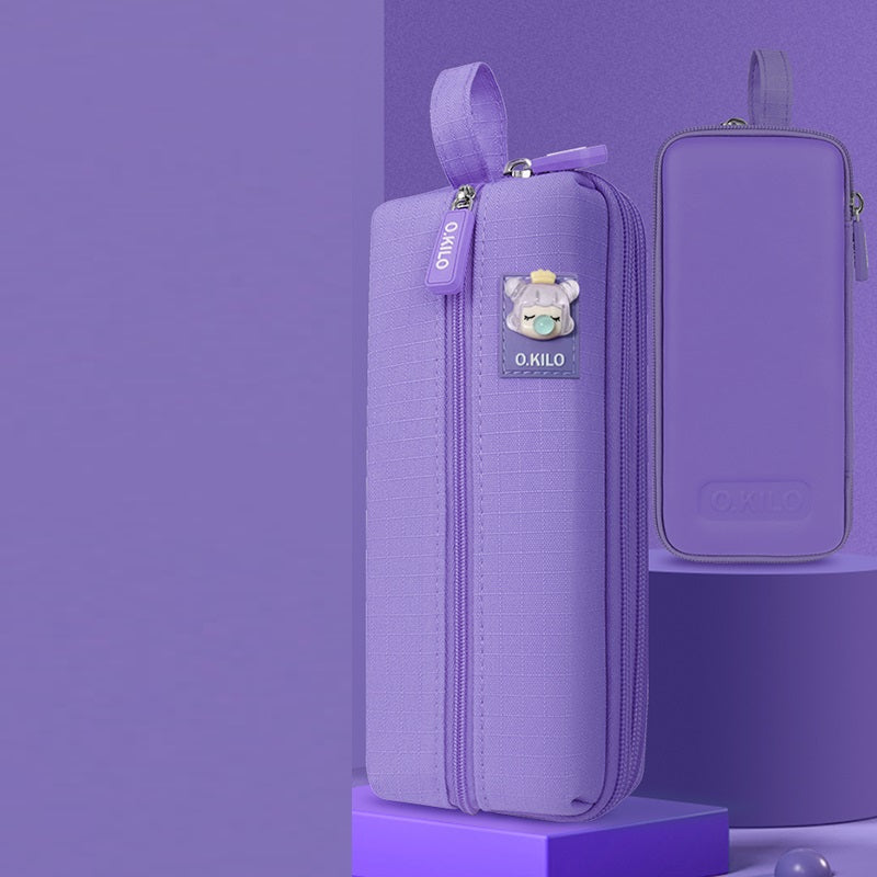 O.KILO Triple-Layer Pencil Case Student Stationery Bag for Kids Teens