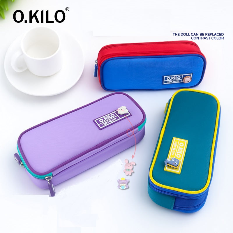 O.KILO Double-Layer Pencil Case Large Capacity Student Stationery Bag