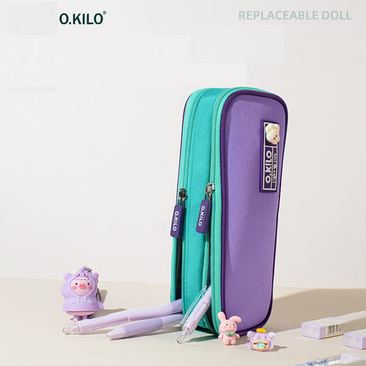 O.KILO Double-Layer Pencil Case Large Capacity Student Stationery Bag