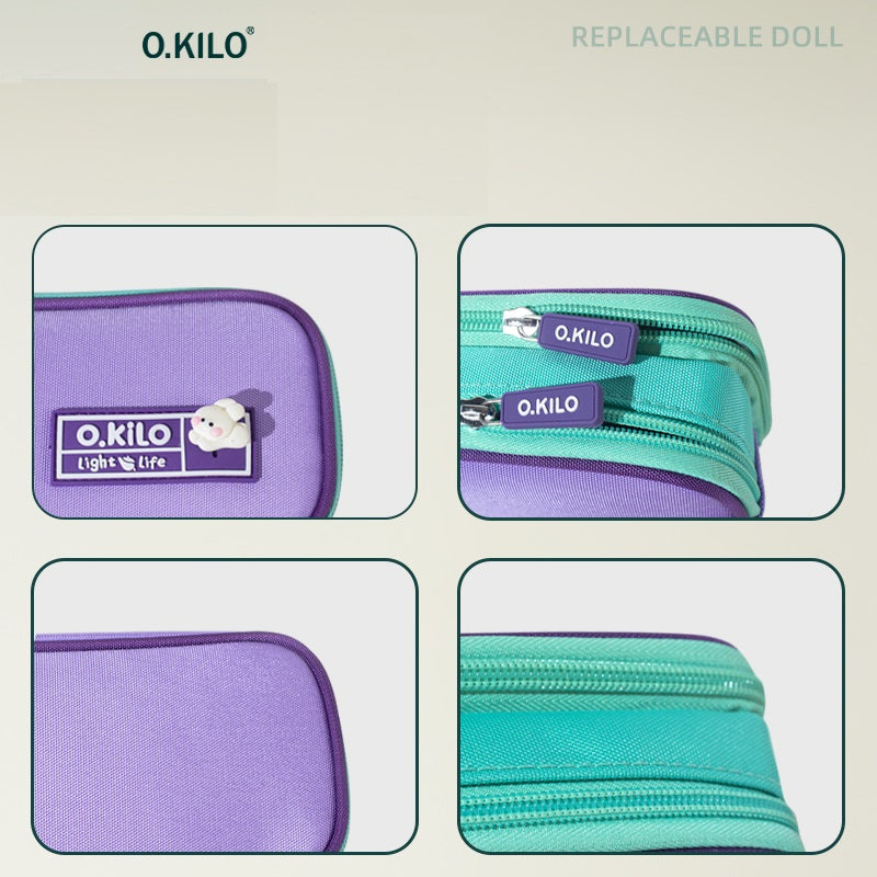 O.KILO Double-Layer Pencil Case Large Capacity Student Stationery Bag
