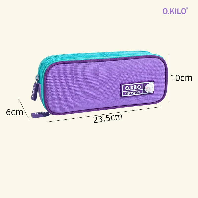 O.KILO Double-Layer Pencil Case Large Capacity Student Stationery Bag