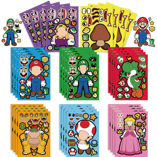 32 Sheets Super Mario Bros Make a Face DIY Stickers for Kids - TTpen