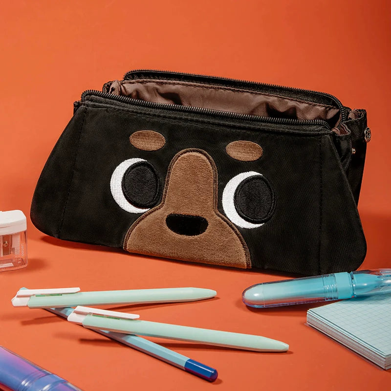 HongDian Baseball Dog 3-Layer Large Capacity Pencil Case