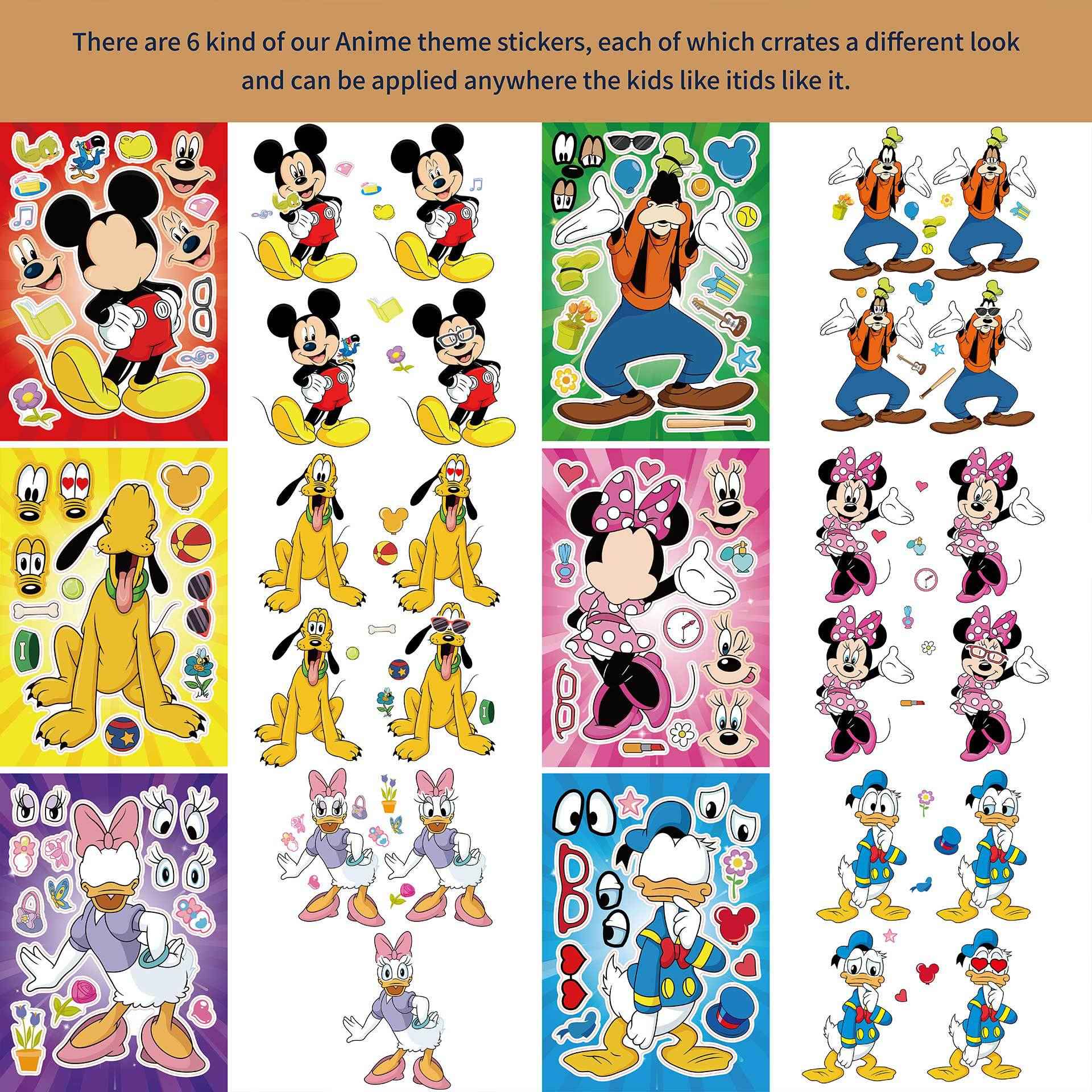 24 Sheets Mickey Mouse Make a Face DIY Stickers for Kids - TTpen