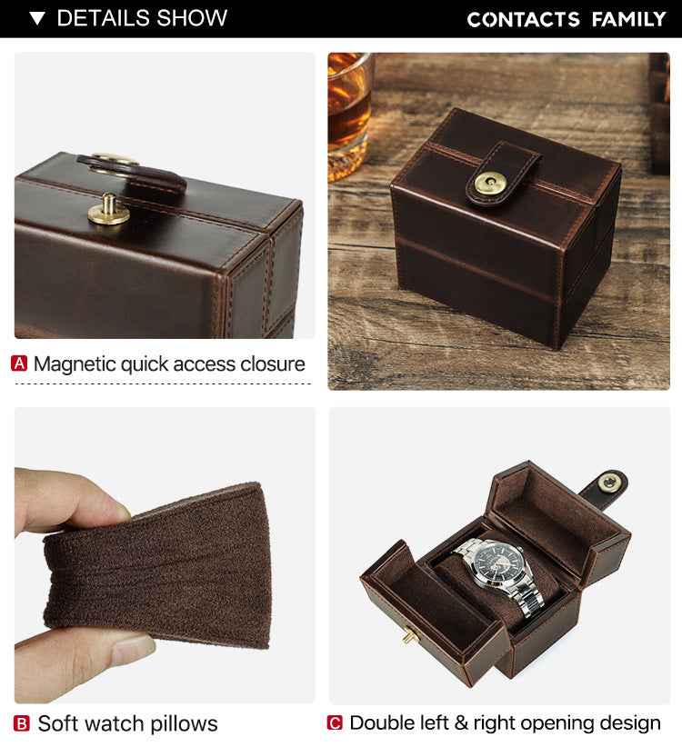 Double Open Genuine Leather Single Watch Organizer Box Case