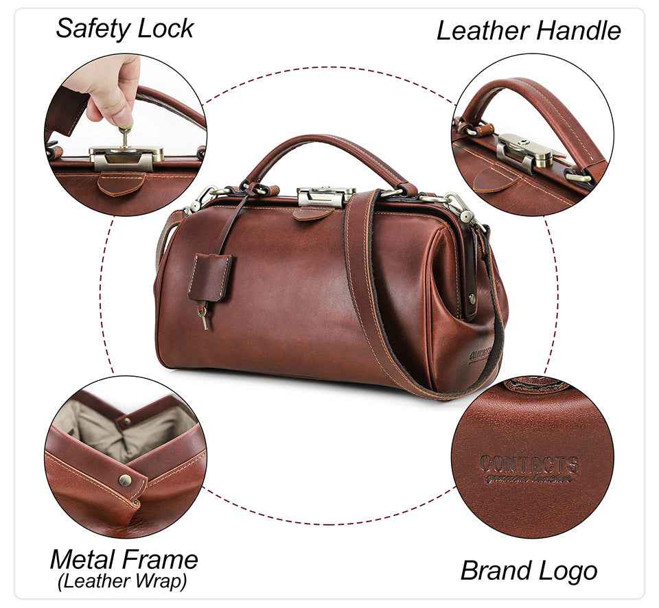 Women Luxury Leather Handbag with Lock Shoulder Doctor Bag Purse