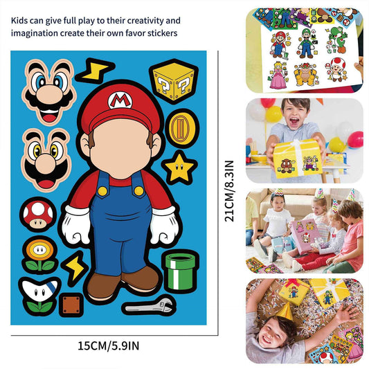 32 Sheets Super Mario Bros Make a Face DIY Stickers for Kids - TTpen