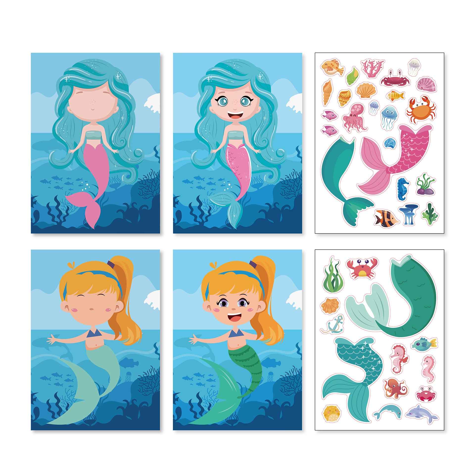 20 Sheets Mermaid Make a Face Stickers for Kids Girls DIY - TTpen