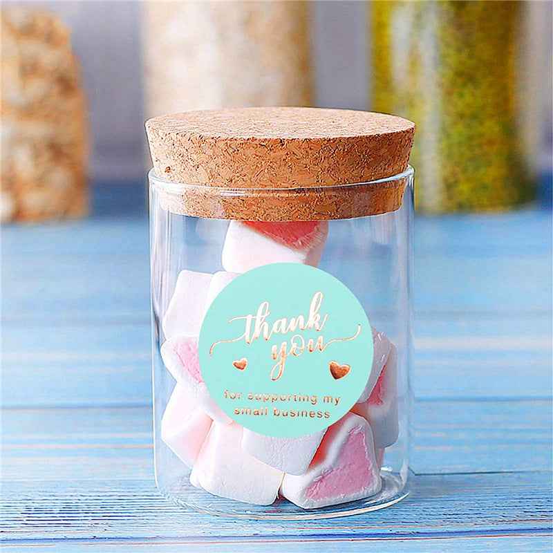 500pcs Thank You Stickers,1.5 Inch Blue Gold Foil Design - TTpen