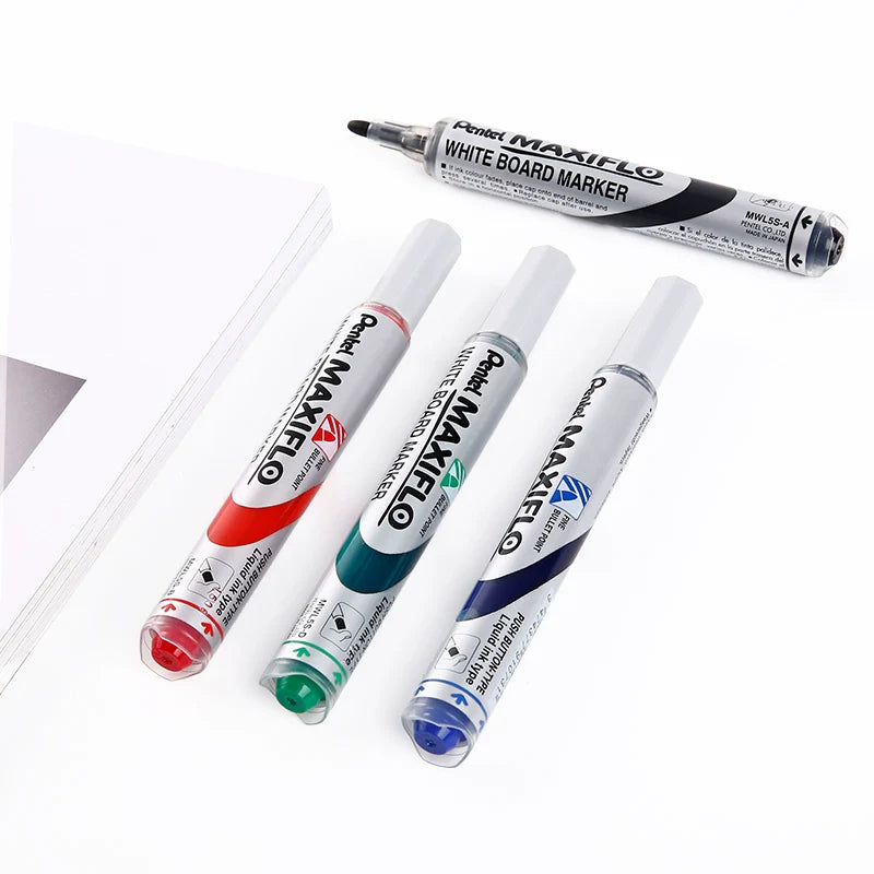 Pentel Maxiflo Whiteboard Marker Pen 4.0MM Bullet Tip MWL5S 4 Pack