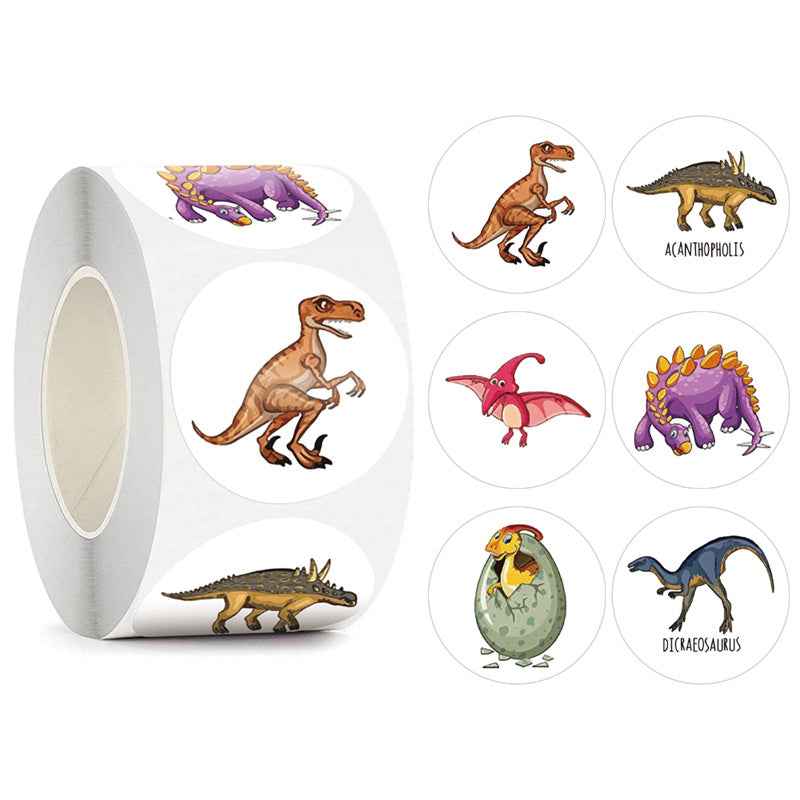 1500pcs Cartoon Dinosaur Stickers 3 Rolls,1 inch - TTpen