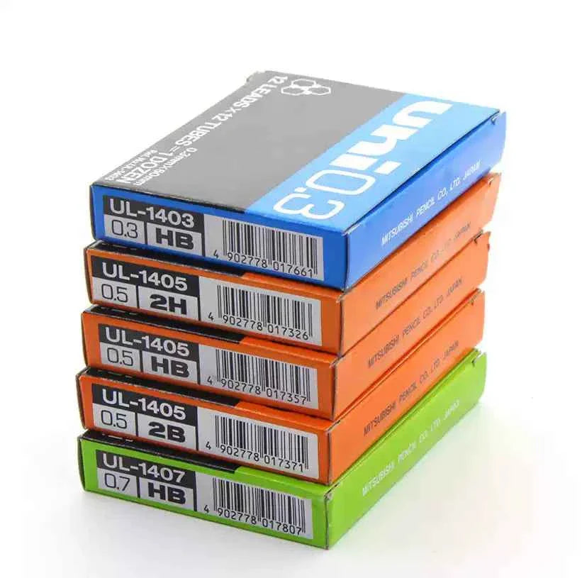 UNI UL1405 0.5MM HB/2B/2H PENCIL LEADS 12 TUBES