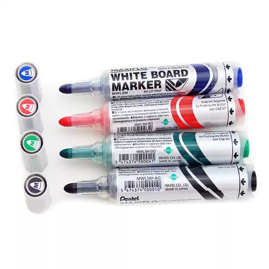 Pentel Maxiflo Whiteboard Marker Pen 6.0MM Bullet Tip MWL5M 4 Pack