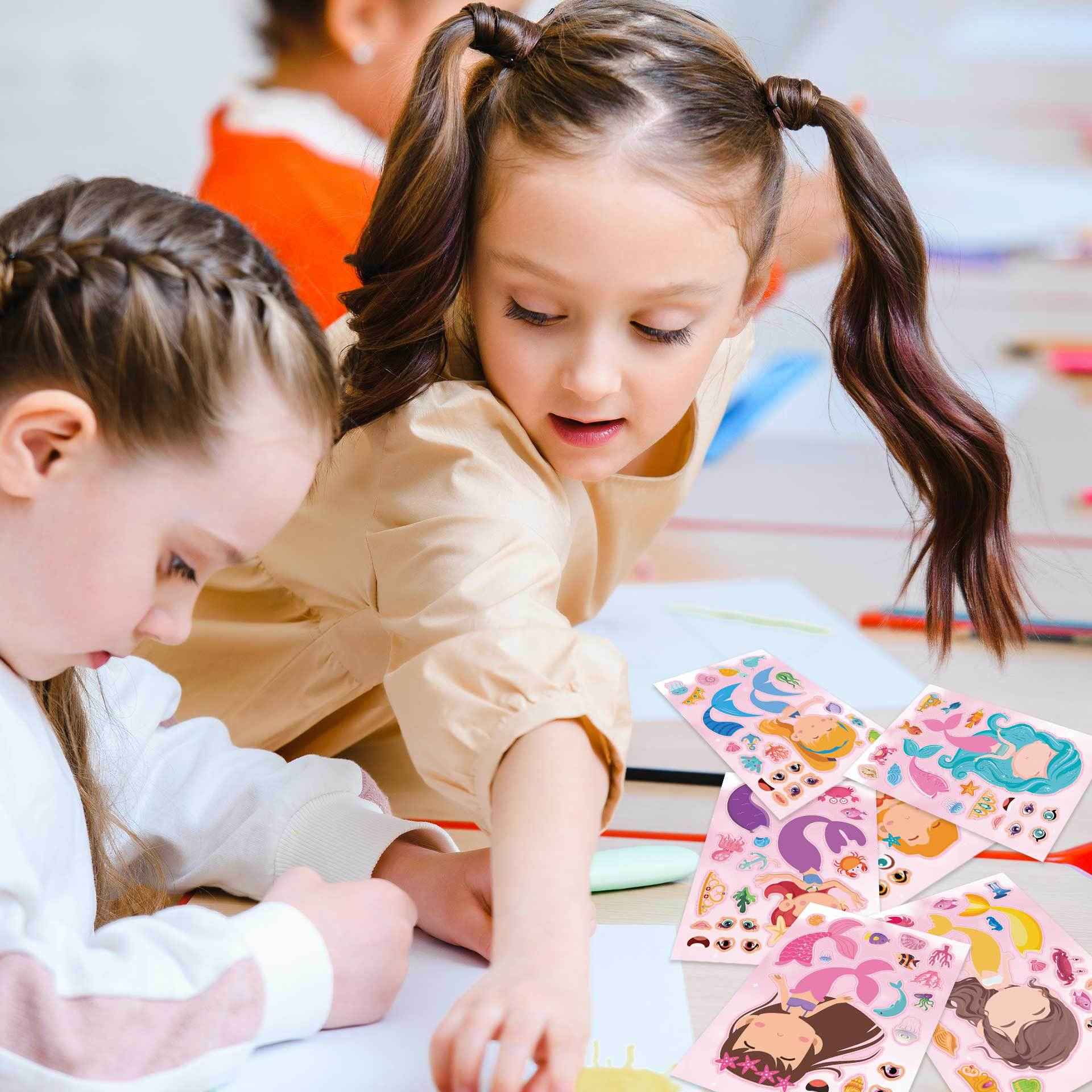 24 Sheets Mermaid Make a Face Sticker Sheets for Kids Girls - TTpen