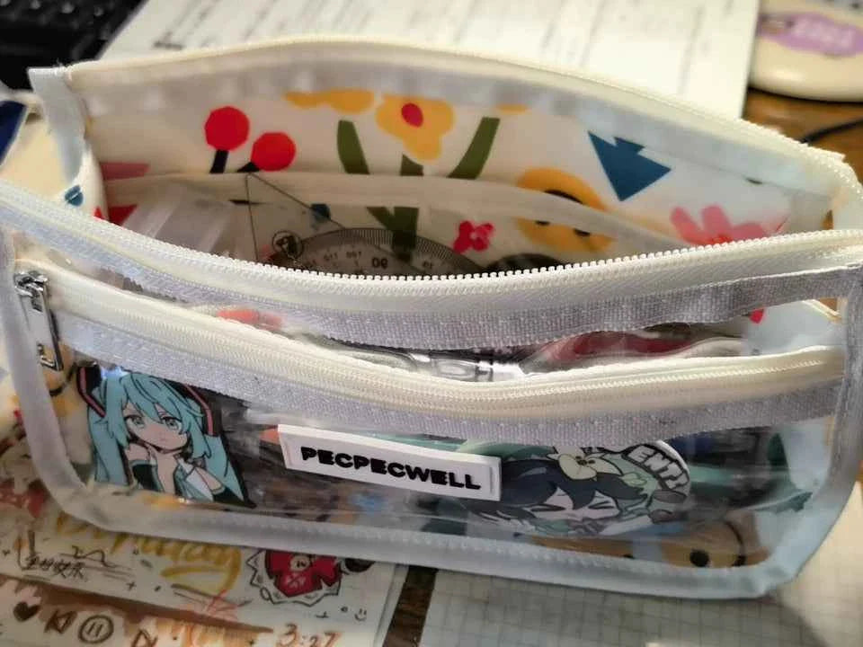 PECPECWELL Pencil Case with Window Cute Stationery Organizer for Girls