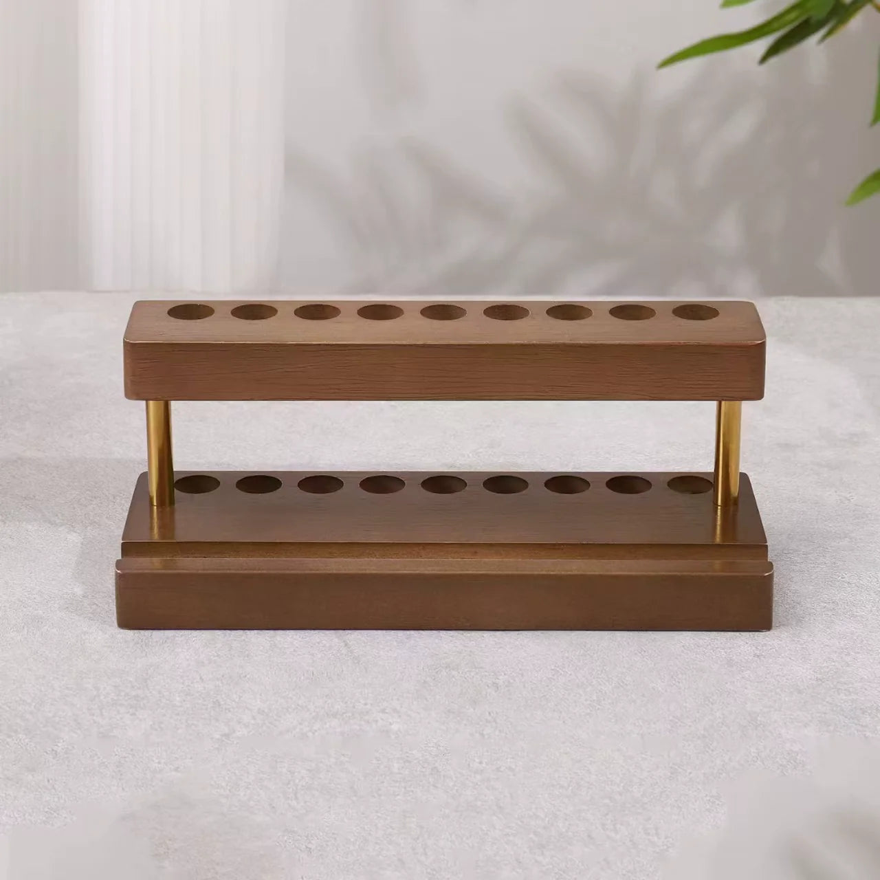 Wooden Pencil & Pen Holder with 9 Slots Cell Phone Stand